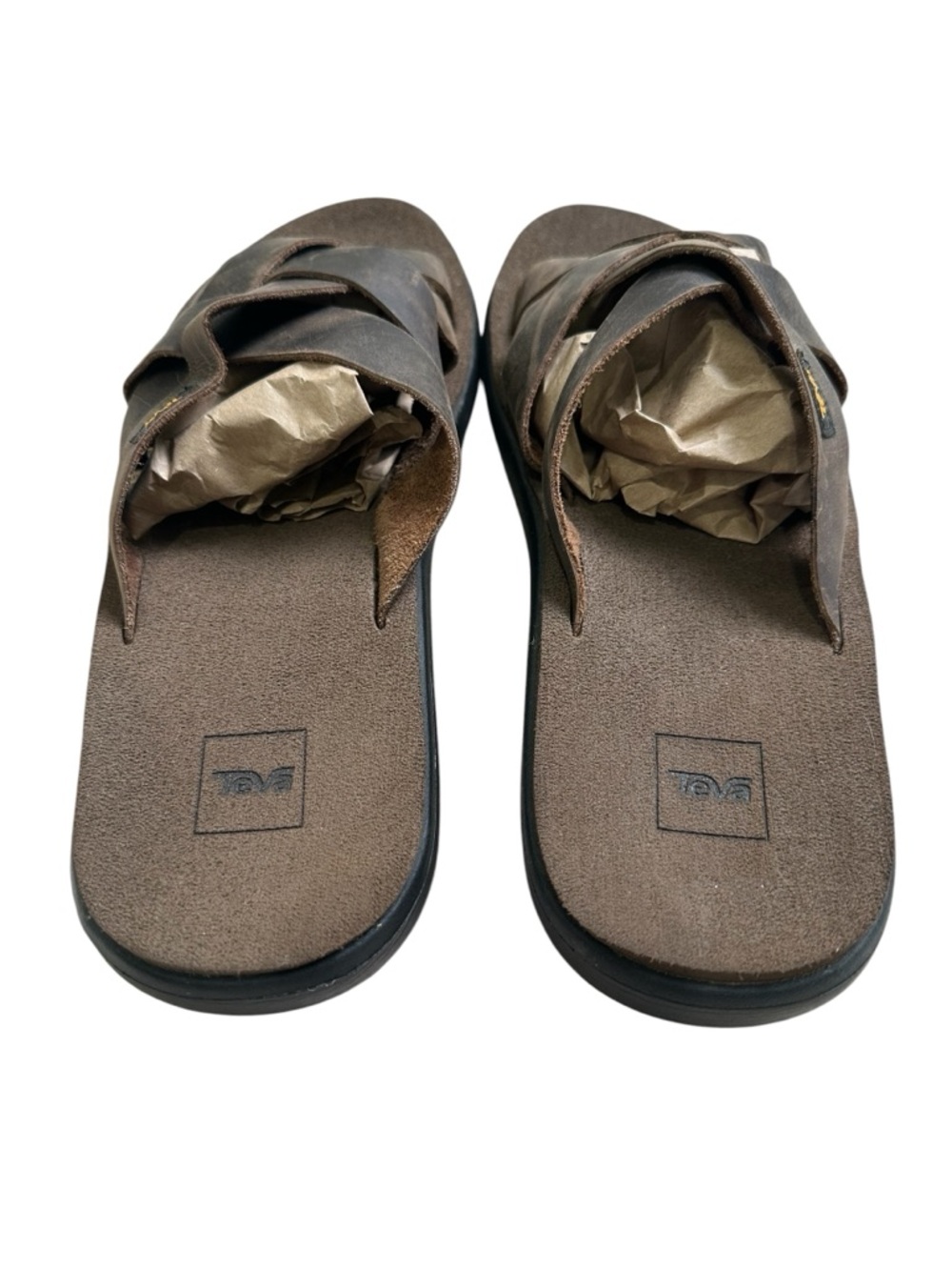Teva Men’s 11 Voya Brown Leather Crisscross Slide Sandals - Picture 6 of 8